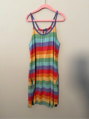 Girls Rainbow Striped Tank Dress - Bright Multicolor Bamboo Pocket Dress